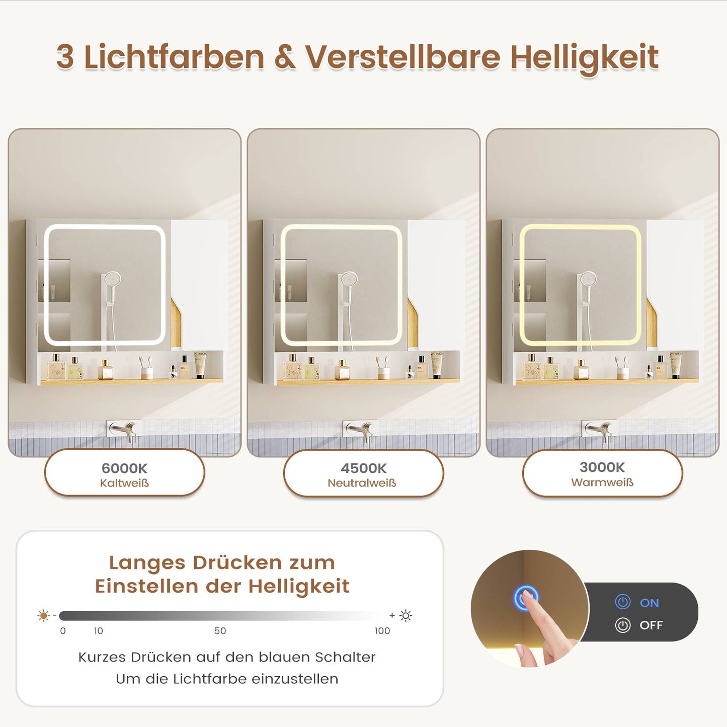 AOGLLATI Spiegelschrank Bad mit LED Beleuchtung 80 cm Breit Badezimmer Spiegelschrank mit HD Spiegel & Verstellbarem Regal
