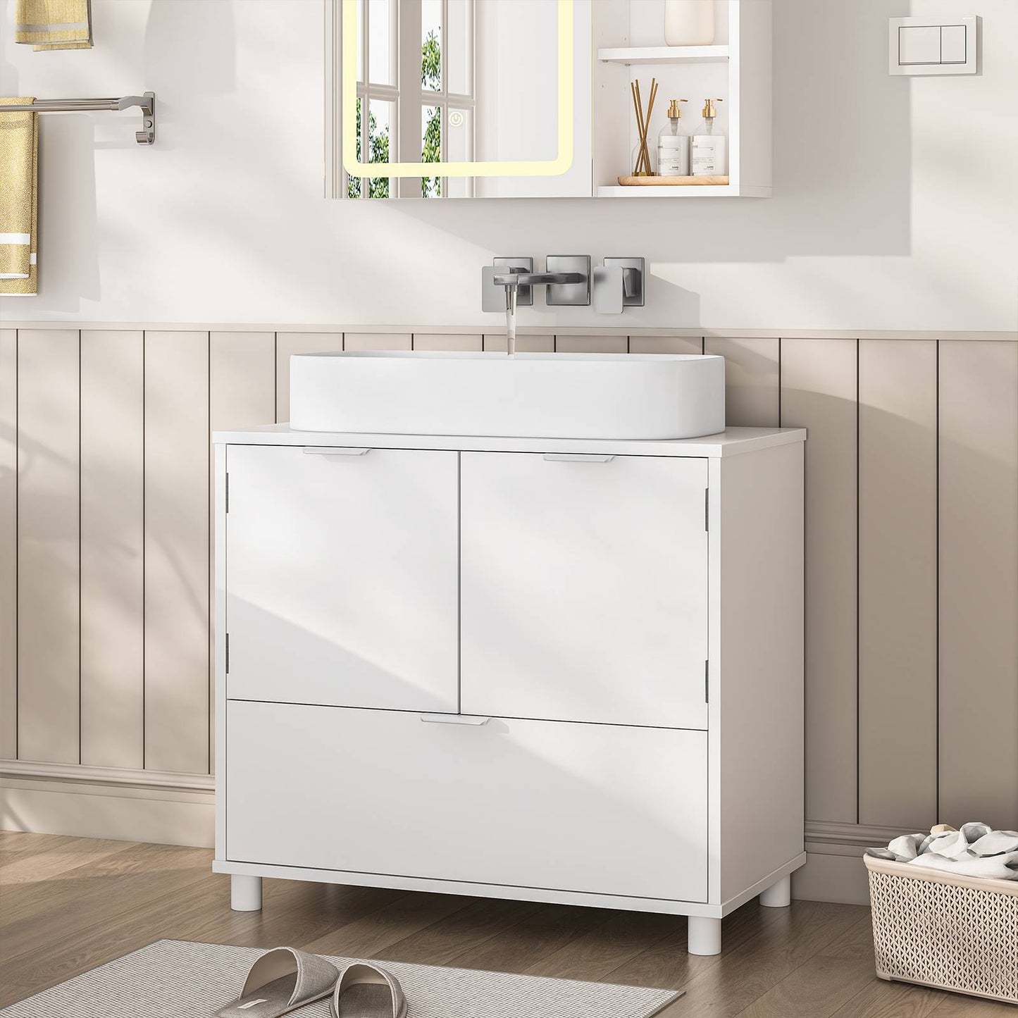 AOGLLATI Waschbeckenunterschrank Badezimmer Unterschrank Waschbecken 30 x 60 x 60 cm Weiß