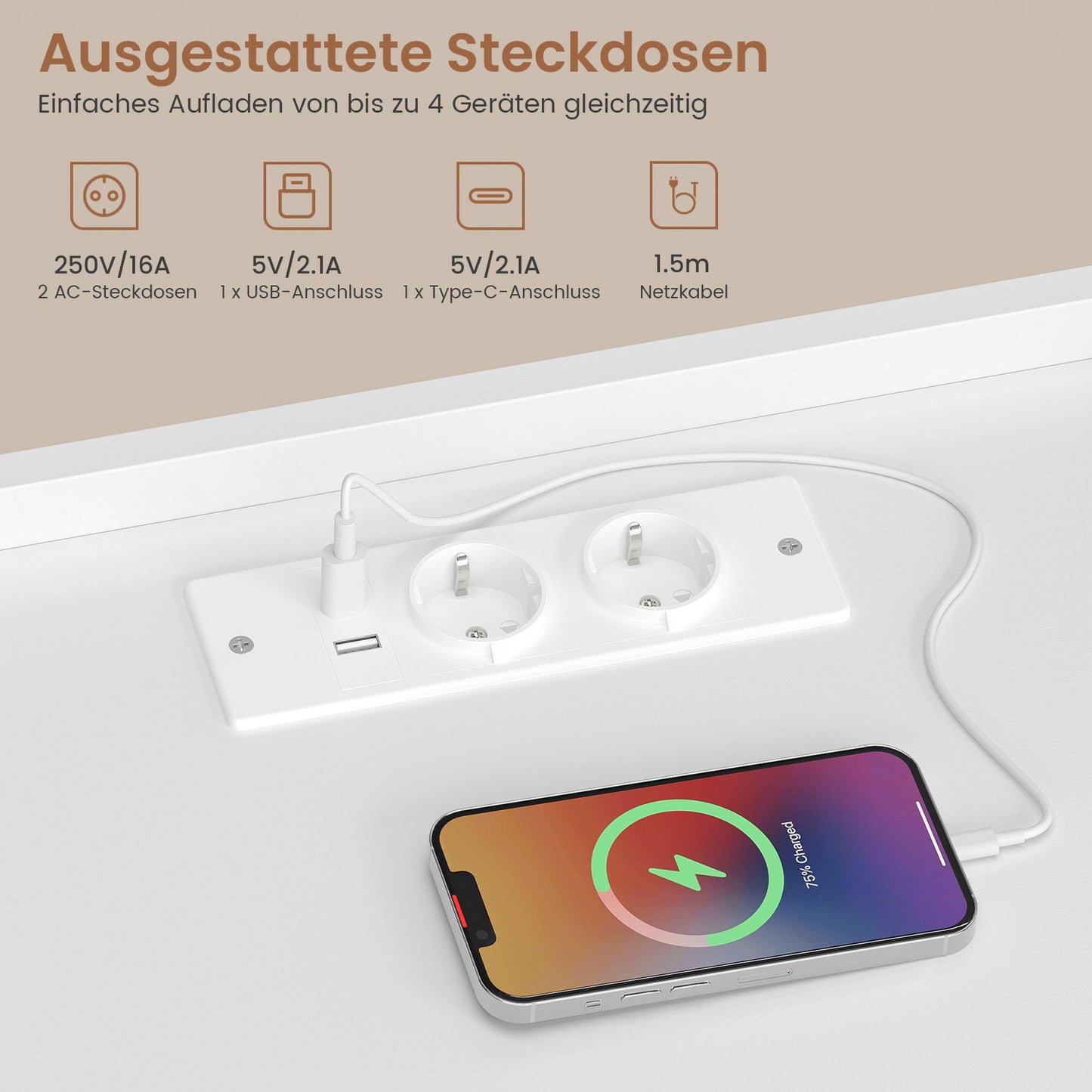 AOGLLATI Nachttisch mit Steckdosenleiste Nachtschrank mit Geräumiger Tischplatte 3 Schubladen und 1 Fach Beistelltisch mit LED-Beleuchtung