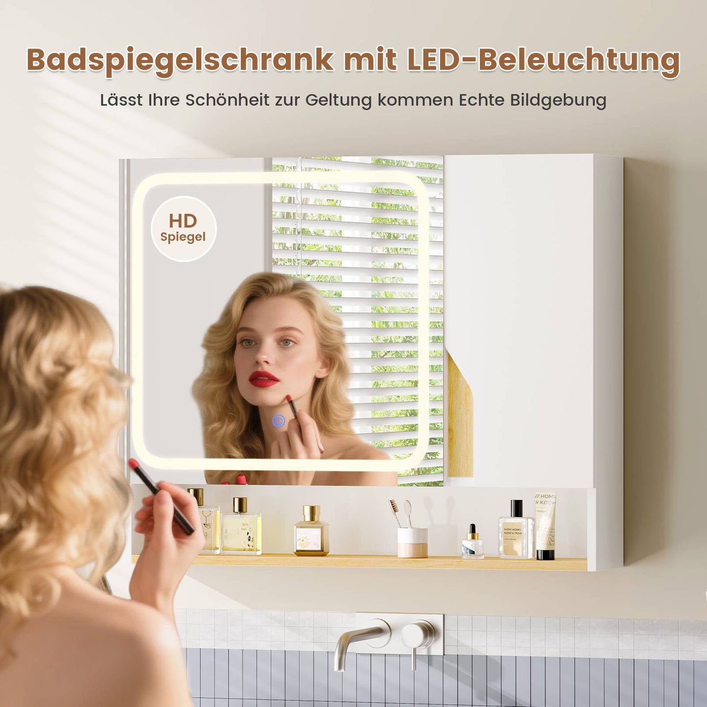 AOGLLATI Spiegelschrank Bad mit LED Beleuchtung 80 cm Breit Badezimmer Spiegelschrank mit HD Spiegel & Verstellbarem Regal