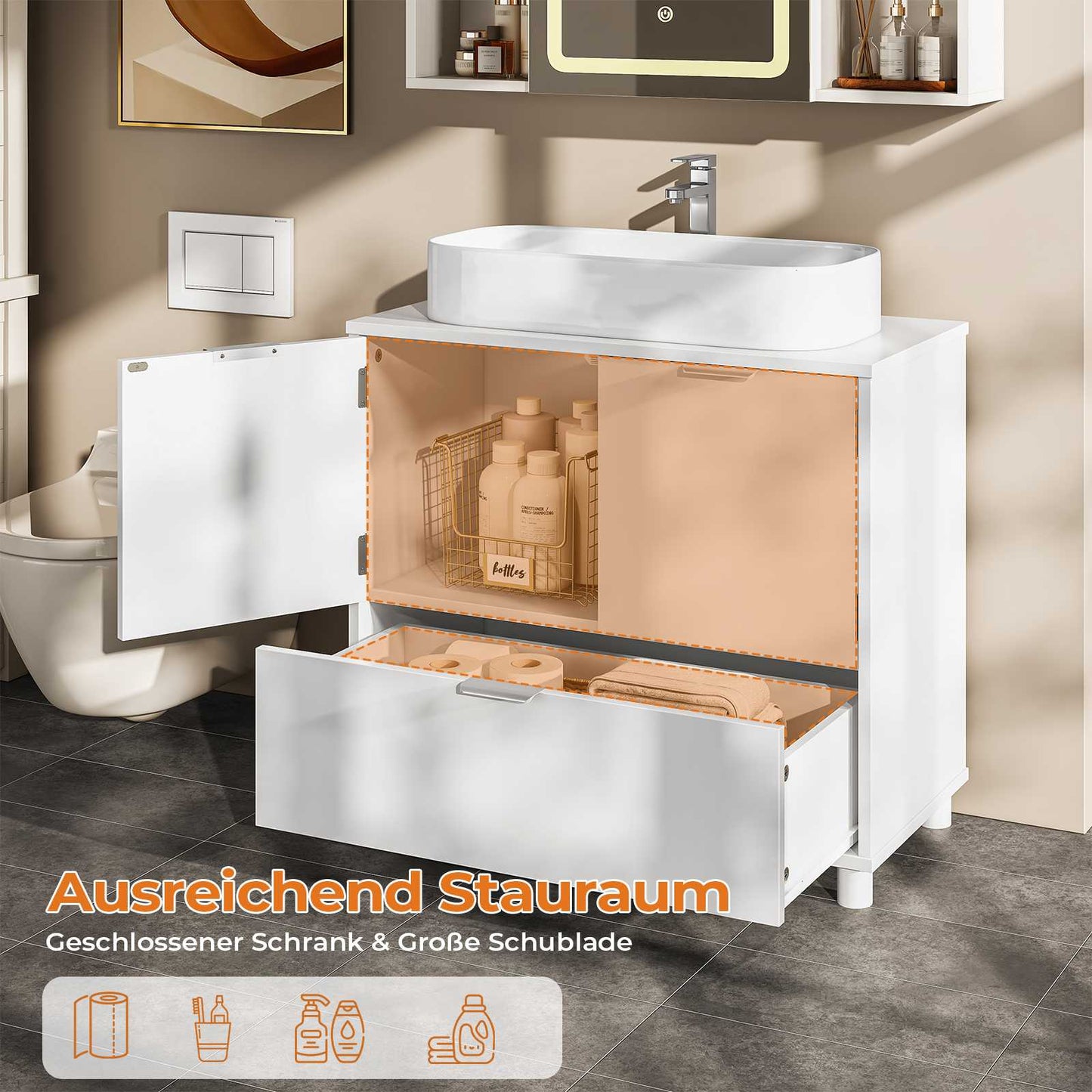 AOGLLATI Waschbeckenunterschrank Badezimmer Unterschrank Waschbecken 30 x 60 x 60 cm Weiß