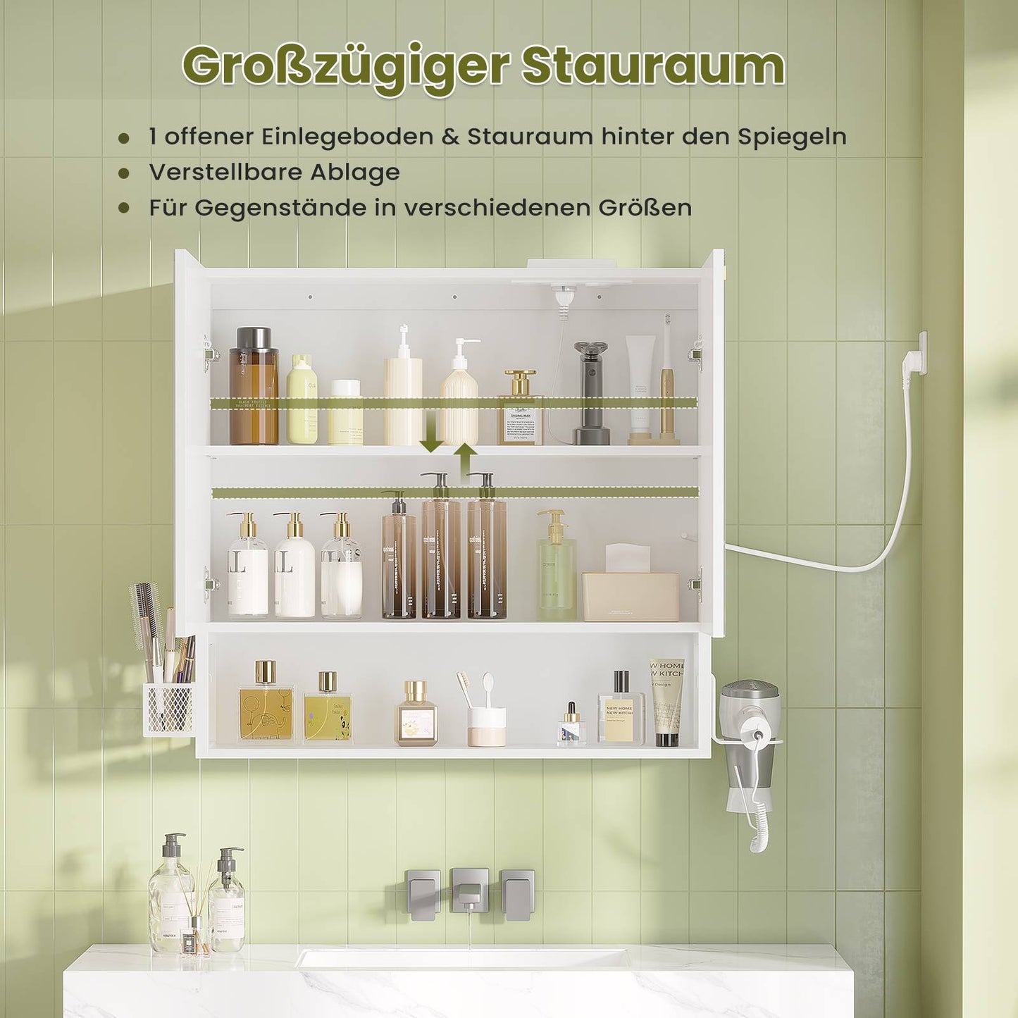AOGLLATI Badezimmer Spiegelschrank mit LED-Beleuchtung & Steckdose 70 cm Breit Spiegelschrank Bad mit HD Spiegel  3 Farbtemperatur dimmbare