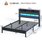 AOGLLATI Bett 140×200 mit LED Beleuchtung & Ladestation (3 USB&1 Typ-C-Anschluss),Metallbett mit Lattenrost Bettgestell mit Stauraum Kopfteil
