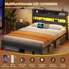 AOGLLATI Bett 140×200 mit LED Beleuchtung & Ladestation (3 USB&1 Typ-C-Anschluss),Metallbett mit Lattenrost Bettgestell mit Stauraum Kopfteil