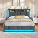 AOGLLATI Polsterbett Doppelbett 140x190 mit bettkasten Hydraulischem Stauraumbett mit LED Beleuchtung & Steckdosen mit Stauraum Kopfteil