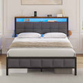 AOGLLATI Polsterbett 140×190 mit Ladestation mit LED-Beleuchtung Bettgestell mit Lattenrost Metallbett mit Kopfteil aus Leinenstoff