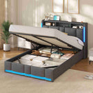 AOGLLATI Polsterbett 140×190 mit Steckdosen & LED Beleuchtung mit Stauraum Kopfteil & Hydraulischem Stauraum