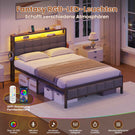 AOGLLATI Polsterbett 140×190 mit Ladestation mit LED-Beleuchtung Bettgestell mit Lattenrost Metallbett mit Kopfteil aus Leinenstoff