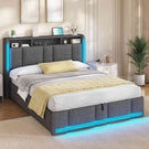 AOGLLATI Polsterbett Doppelbett 140x190 mit bettkasten Hydraulischem Stauraumbett mit LED Beleuchtung & Steckdosen mit Stauraum Kopfteil