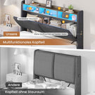 AOGLLATI Hydraulisches Stauraumbett mit LED Beleuchtung und Steckdosen mit Stauraum Kopfteil mit HolzLattenrost & USB-Ladefunktion