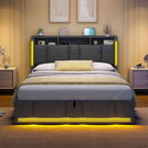 AOGLLATI Polsterbett Doppelbett 140x200 mit bettkasten mit LED Beleuchtung & Steckdosen mit Stauraum Kopfteil