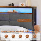 AOGLLATI Polsterbett 140×190 mit Ladestation mit LED-Beleuchtung Bettgestell mit Lattenrost Metallbett mit Kopfteil aus Leinenstoff