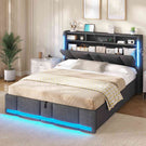 AOGLLATI Polsterbett Doppelbett 140x200 mit bettkasten mit LED Beleuchtung & Steckdosen mit Stauraum Kopfteil