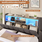 AOGLLATI Polsterbett 140×190 Hydraulisches Stauraumbett mit LED-Bleuchtung mit USB- und Type-C-Anschlüsse mit Holzlatten