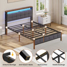 AOGLLATI Polsterbett 140×190 mit Ladestation mit LED-Beleuchtung Bettgestell mit Lattenrost Metallbett mit Kopfteil aus Leinenstoff