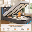 AOGLLATI Polsterbett 140×190 mit Steckdosen & LED Beleuchtung mit Stauraum Kopfteil & Hydraulischem Stauraum