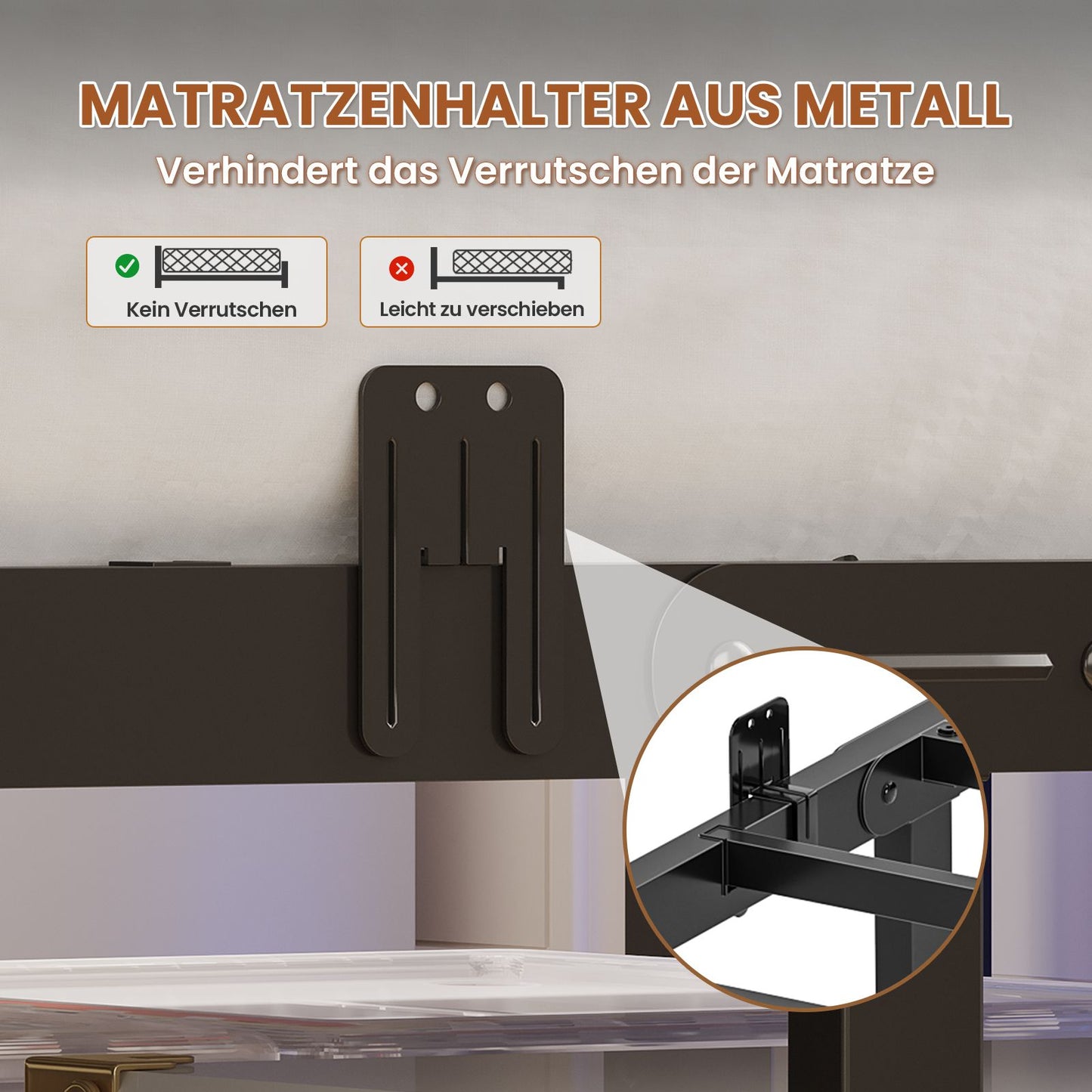 AOGLLATI Polsterbett 140×190 mit Ladestation mit LED-Beleuchtung Bettgestell mit Lattenrost Metallbett mit Kopfteil aus Leinenstoff