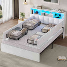 AOGLLATI Bett 140×190 cm Polsterbett mit Ladestation und LED-Beleuchtung mit Stauraum Kopfteil 4 Schubladen