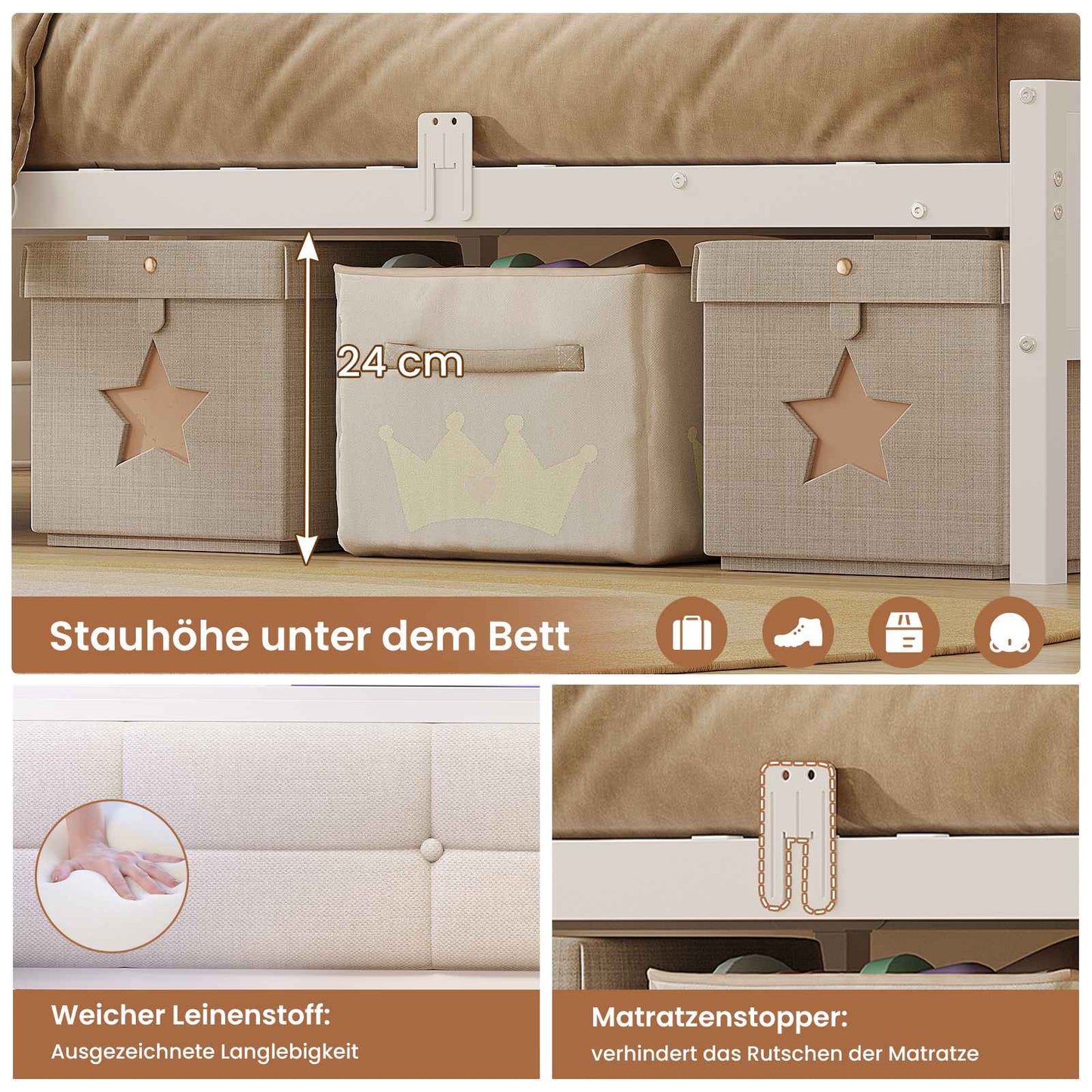 AOGLLATI Polsterbett Schlafsofa 140x190 mit 6 Staufächern mit LED-Beleuchtung Tagesbett mit Steckdosen Gästebett