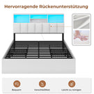 AOGLLATI Bett 140×190 cm Polsterbett mit Ladestation und LED-Beleuchtung mit Stauraum Kopfteil 4 Schubladen