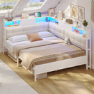 AOGLLATI Polsterbett Schlafsofa 140x190 mit 6 Staufächern mit LED-Beleuchtung Tagesbett mit Steckdosen Gästebett