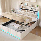 AOGLLATI Polsterbett Doppelbett 140x190 mit bettkasten Hydraulischem Stauraumbett mit LED Beleuchtung & Steckdosen mit Stauraum Kopfteil