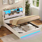 AOGLLATI Polsterbett 140×190 Hydraulisches Stauraumbett mit LED-Bleuchtung mit USB- und Type-C-Anschlüsse mit Holzlatten