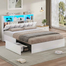 AOGLLATI Bett 140×190 cm Polsterbett mit Ladestation und LED-Beleuchtung mit Stauraum Kopfteil 4 Schubladen