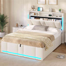 AOGLLATI Polsterbett Doppelbett 140x190 mit bettkasten Hydraulischem Stauraumbett mit LED Beleuchtung & Steckdosen mit Stauraum Kopfteil