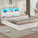 AOGLLATI Bett 140×190 cm Polsterbett mit Ladestation und LED-Beleuchtung mit Stauraum Kopfteil 4 Schubladen