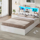 AOGLLATI Bett 140×190 cm Polsterbett mit Ladestation und LED-Beleuchtung mit Stauraum Kopfteil 4 Schubladen