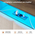 AOGLLATI Hydraulisches Stauraumbett mit LED Beleuchtung und Steckdosen mit Stauraum Kopfteil mit HolzLattenrost & USB-Ladefunktion