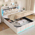AOGLLATI Polsterbett Doppelbett 140x190 mit bettkasten Hydraulischem Stauraumbett mit LED Beleuchtung & Steckdosen mit Stauraum Kopfteil