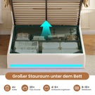 AOGLLATI Polsterbett 140×190 Hydraulisches Stauraumbett mit LED-Bleuchtung mit USB- und Type-C-Anschlüsse mit Holzlatten