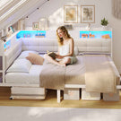 AOGLLATI Polsterbett Schlafsofa 140x190 mit 6 Staufächern mit LED-Beleuchtung Tagesbett mit Steckdosen Gästebett