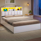 AOGLLATI Bett 140×190 cm Polsterbett mit Ladestation und LED-Beleuchtung mit Stauraum Kopfteil 4 Schubladen