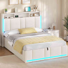 AOGLLATI Polsterbett Doppelbett 140x190 mit bettkasten Hydraulischem Stauraumbett mit LED Beleuchtung & Steckdosen mit Stauraum Kopfteil