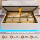 AOGLLATI Hydraulisches Stauraumbett mit LED Beleuchtung und Steckdosen mit Stauraum Kopfteil mit HolzLattenrost & USB-Ladefunktion