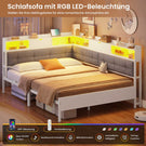 AOGLLATI Polsterbett Schlafsofa 140x190 mit 6 Staufächern mit LED-Beleuchtung Tagesbett mit Steckdosen Gästebett