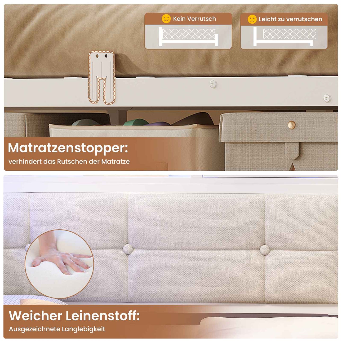 AOGLLATI Polsterbett Schlafsofa 140x190 mit 6 Staufächern mit LED-Beleuchtung Tagesbett mit Steckdosen Gästebett