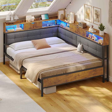 AOGLLATI Polsterbett Schlafsofa 140x190 mit 6 Staufächern mit LED-Beleuchtung Tagesbett mit Steckdosen Gästebett