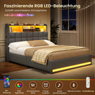 AOGLLATI Polsterbett 140×190 Hydraulisches Stauraumbett mit LED-Bleuchtung mit USB- und Type-C-Anschlüsse mit Holzlatten