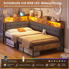 AOGLLATI Polsterbett Schlafsofa 140x190 mit 6 Staufächern mit LED-Beleuchtung Tagesbett mit Steckdosen Gästebett