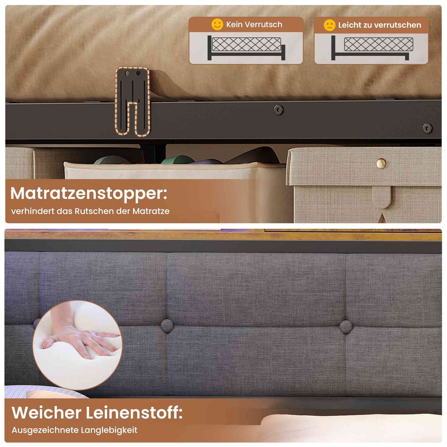AOGLLATI Polsterbett Schlafsofa 140x190 mit 6 Staufächern mit LED-Beleuchtung Tagesbett mit Steckdosen Gästebett