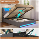AOGLLATI Polsterbett 140×190 Hydraulisches Stauraumbett mit LED-Bleuchtung mit USB- und Type-C-Anschlüsse mit Holzlatten