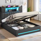 AOGLLATI Bett 140x200 mit Hydraulischem Stauraum & Kopfteil Stauraum mit LED Beleuchtung und Ladestation