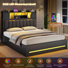AOGLLATI Bett 140x200 mit Hydraulischem Stauraum & Kopfteil Stauraum mit LED Beleuchtung und Ladestation