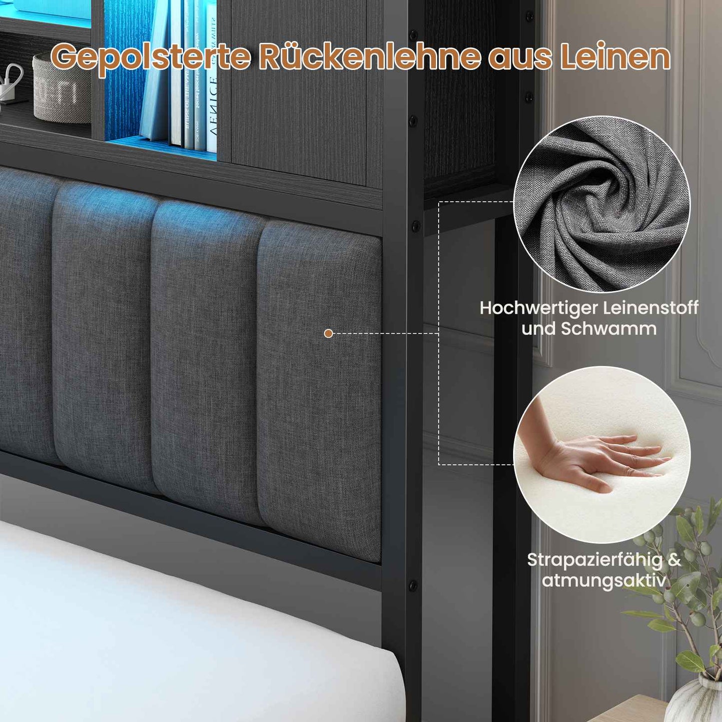 AOGLLATI Bett 140x200 mit Hydraulischem Stauraum & Kopfteil Stauraum mit LED Beleuchtung und Ladestation