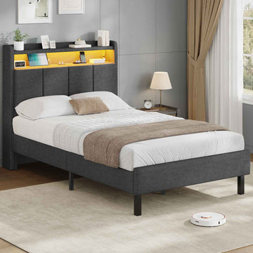 AOGLLATI Bett 90x200 mit LED & Ladestation Bettgestell mit Stauraum unter dem Bett Kinderbett Jugendbett mit Lattenrost aus Holz