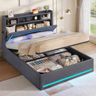 AOGLLATI Bett 140x200 Dunkelgrau mit LED Beleuchtung USB & Hydrauliksystem | Polsterbett mit Bettkasten Kopfteil Stauraum